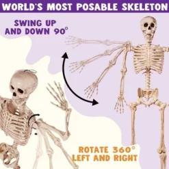 Joyfy Halloween Decor 5.6 FT Life Size Halloween Skeleton Full Body Posable Realistic Bones For Halloween Indoor Outdoor Decoration Grave Party Props