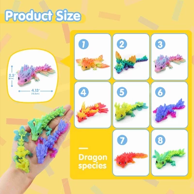 Joyfy 8 Pcs 3D Printed Dragon Flexible Articulated Dragon Fidget Toys Desk Decor, Autism Stress Relief Fidget Toys For Kids Birthday Gift Pinata