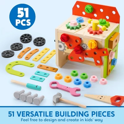 Joyfy Montessori Toys For Toddlers 3 4 5 6 Year Old, 51Pcs Kids Tool Set,Wooden Educational Learning Construction Toys For Boys & Girls, Birthday Gift - Image 2
