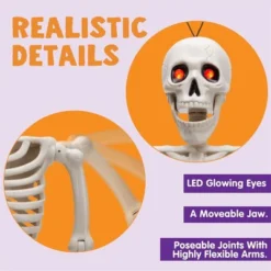 Joyfy 24'' Halloween Skeleton Decorations With LED Glowing Eyes Full Body Posable For Indoor/Outdoor Decor Spooky Scene Party Favors Graveyard Props