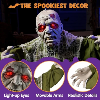 Joyfy Halloween Decor Zombie Groundbreaker, Light Up Eyes Creepy Animated Zombie For Halloween Party Outdoor Lawn Patio Yard Decoration - Image 3