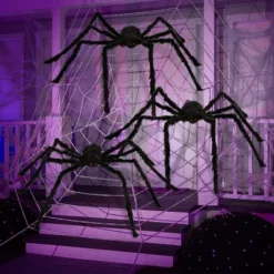 Joyfy 3pcs Halloween 63'' Hairy Huge Realistic Spiders, Indoor Outdoor And Yard Creepy Decor,Halloween Party Garden Haunted House Decorations