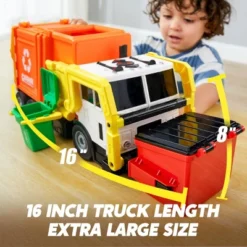 Garbage Truck Set, 16" Large Trash Truck Toys For Boys With Trash Can Lifter And Dumping Function, Toy Truck Birthday Gift For Boy Age 2-7 Years Old