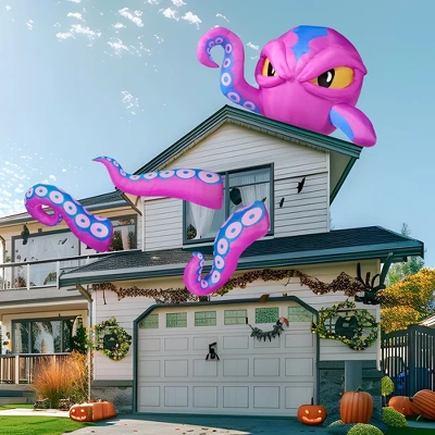 Joyfy 6.2 FT Halloween Inflatable Outdoor Decoration, Octopus Head With Tentacles Broke Out From Window Inflatable With LEDs For Window Yard Decor - Image 5