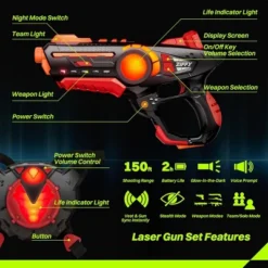 Joyfy Laser Tag 4 Player Set With Vests For Kids Ages 8+, Multi-Functional Laser Tag Indoor Outdoor Toy Family Games Group Activity Birthday Gift
