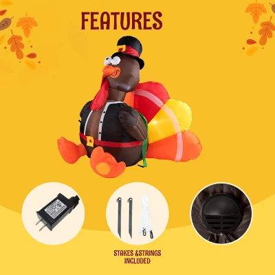 Joyfy 6 FT Thanksgiving Turkey Inflatable Decorations, LED Light Up Turkey With Pilgrim Hat, Blow Up Halloween Turkey For Outdoor Yard Garden Decor - Image 4