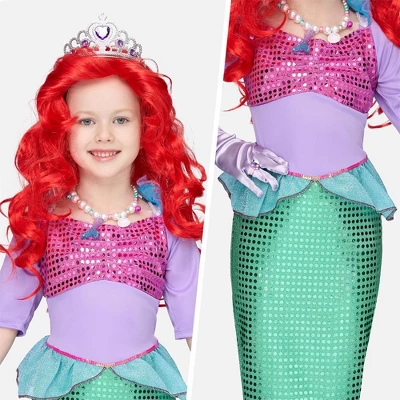Joyfy Girls' Little Mermaid Halloween Costume Dress With Red Wig And Headband Little Mermaid Costume - Image 6