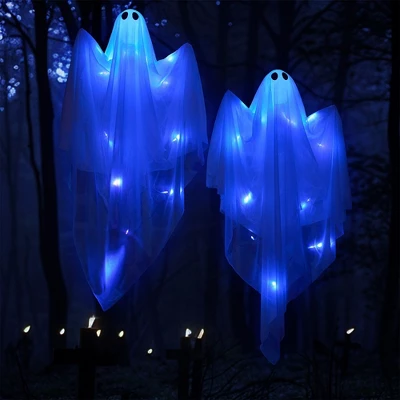 Joyfy 47” Halloween Hanging Ghost Outdoor Decoration, Flying Ghosts With Warm LED Light Party Decor Prop For Front Yard Patio Garden 2 Pack - Image 7