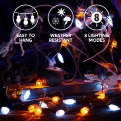 Joyfy 19.7FT 30 LEDs Halloween String Lights Decorations, Ghost Pumpkin String Light With 8 Lighting Modes For Halloween Party Indoor Outdoor Decor