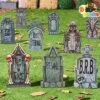 Joyfy 9 Pcs 16" Halloween Tombstones Outdoor Cemetery Decor, Yard Lawn Graveyard Plastic Headstones With 18 Metal Stakes For Party Prop Supplies