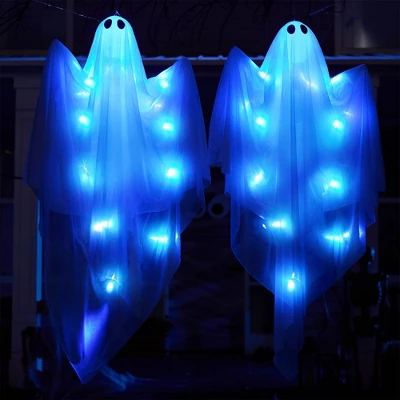 Joyfy 47” Halloween Hanging Ghost Outdoor Decoration, Flying Ghosts With Warm LED Light Party Decor Prop For Front Yard Patio Garden 2 Pack - Image 9