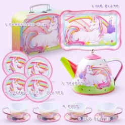 Joyfy Kid Tea Set, Unicorn Tea Set For Toddlers, Tea Party Pretend Play Set, Perfect Kitchen Toy Birthday Gift For Little Girls Ages 2 3 4 5 6 Years