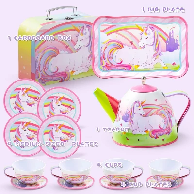 Joyfy Kid Tea Set, Unicorn Tea Set For Toddlers, Tea Party Pretend Play Set, Perfect Kitchen Toy Birthday Gift For Little Girls Ages 2 3 4 5 6 Years