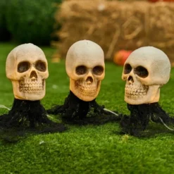 Joyfy 3 Pcs Skeleton Lightup Skull Stakes For Halloween Outdoor Decorations, Pathway Makers For Halloween Party, Lawn Props, Halloween Yard Decor
