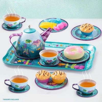 Joyfy Kid Tea Set, Mermaid Tea Party Set For Girls, Princess Pretend Play Tin Teapot Set Kitchen Toy For Girls Toddlers 2 3 4 5 6 Years Old - Image 7