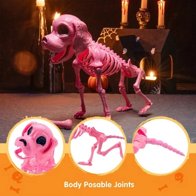 Joyfy 12.6" Halloween Decorations Dog Puppy Skeleton Full Body Posable For Spooky Scene Decor Halloween Party Favors Haunted House Graveyard Props