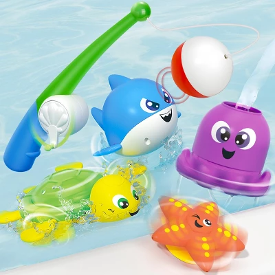 Joyfy Baby Bath Toys, Magnetic Fishing Games With Spinning Octopus And Starfish,Wind-Up Shark Toys, Fishing Rod Water Pool Toys For Toddlers 1-3 - Image 6