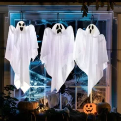 Joyfy 3 Pcs Halloween Hanging Ghosts Decoration, 27.5" Flying Ghost Halloween Party Decor For Yard Patio Lawn Garden Party Decorations Holiday Décor