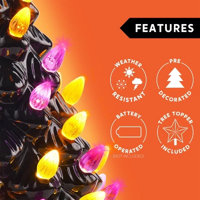 Joyfy 8.5'' Tall Halloween Tabletop Tree Decoration, Pumpkin Gnome Ceramic Tree With Built-in LEDs For Halloween Party Supplies Indoor Decorations - Image 2