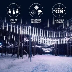 Joyfy Christmas Tubes Lights, 192 LED 8 Tubes Meteor White Light, Snowfall Icicle Cascading Rain Light For Xmas Tree Party Holiday Decorations