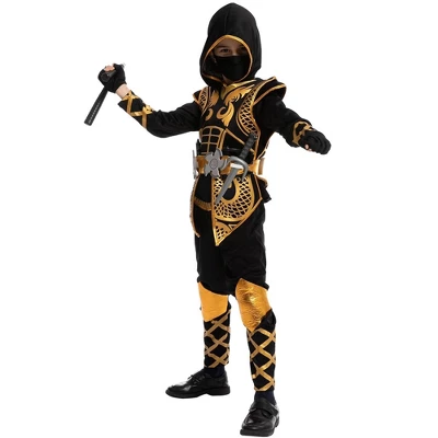 Joyfy Kids' Golden Ninja Halloween Costume Set With Accessories Toys For Kids Kung Fu Outfit Halloween Party