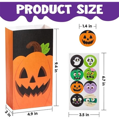 Joyfy Halloween Party Favors 72PCS Halloween Trick Or Treat Candy Bag Pastries Goodie Paper Bags With Stickers For Kids Exchange Supplies 6 Styles - Image 4