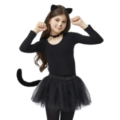 Joyfy 3 Pcs Black Cat Halloween Costume Accessory Set, Ears Headband With Choker, Bow Tie, Tail For Adults And Kids Halloween Animal Cat Costume