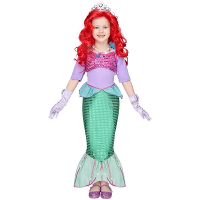 Joyfy Girls' Little Mermaid Halloween Costume Dress With Red Wig And Headband Little Mermaid Costume - Image 3