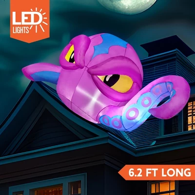 Joyfy 6.2 FT Halloween Inflatable Outdoor Decoration, Octopus Head With Tentacles Broke Out From Window Inflatable With LEDs For Window Yard Decor - Image 3
