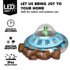 Joyfy 5FT Long Halloween Inflatable Outdoor Decorations, Crashing UFO Inflatable With Color Changing Lights For Halloween Party Yard Garden Lawn Decor