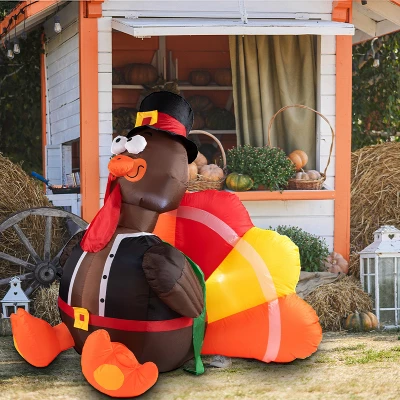 Joyfy 6 FT Thanksgiving Turkey Inflatable Decorations, LED Light Up Turkey With Pilgrim Hat, Blow Up Halloween Turkey For Outdoor Yard Garden Decor - Image 8
