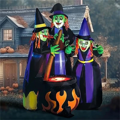 Joyfy 6 FT Halloween Inflatables Outdoor Decoration, Three Witch Around Cauldron Inflatable For Halloween Yard Garden Lawn Outdoor Indoor Decoration - Image 9