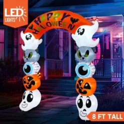 Joyfy 8 FT Tall Halloween Inflatable Outdoor Decoration, Cute Stacking Ghost Inflatable Archway With LEDs For Halloween Yard Garden Lawn Decoration