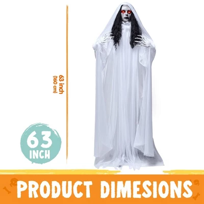 Joyfy 67’’ Halloween Animatronics Standing Bride Ghost Decoration, Life-Size Scary Ghost With Creepy Sound For Yard Lawn Outdoor Indoor Decoration - Image 4