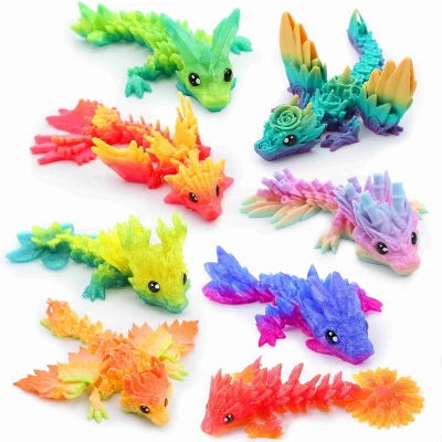 Joyfy 8 Pcs 3D Printed Dragon Flexible Articulated Dragon Fidget Toys Desk Decor, Autism Stress Relief Fidget Toys For Kids Birthday Gift Pinata - Image 5