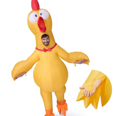 Joyfy Adults Halloween Inflatable Yellow Costumes Suit, Rubber Chicken Blow-up Full Body Costumes With Squeakers For Cosplay Party (65-71inches) - Image 2