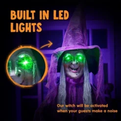 Joyfy 72’’ Halloween Outdoor Decoration, Scary Standing Witch With Cauldron Animated Decor For Yard Lawn Garden Outdoor Indoor And Haunted House