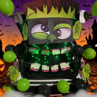 Joyfy Halloween Decorations Trunk Or Treat Car Decorations Kit, Frankenstein Car Stickers With Balloons For SUV House Garage Door Decor Props - Image 9