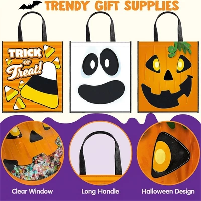 Joyfy Halloween Party Favors 3PCS Large See Through Tote Bags With Handles Trick Or Treat Bag Party Supplies For Candies Biscuits Cards 22.5" X 13.75" - Image 2