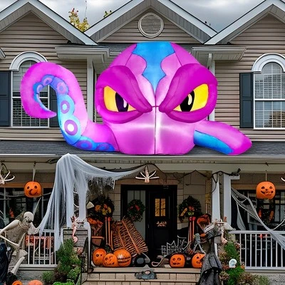 Joyfy 6.2 FT Halloween Inflatable Outdoor Decoration, Octopus Head With Tentacles Broke Out From Window Inflatable With LEDs For Window Yard Decor - Image 13
