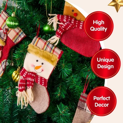 Joyfy 12 Pcs Mini Christmas Stockings, Xmas Santa Snowman Reindeer Burlap Stockings For Christmas Tree Holiday Decoration Present Holders Treat Bags - Image 2