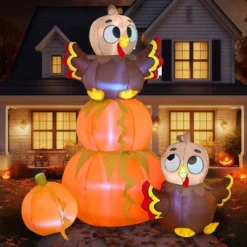 Joyfy 6 FT Thanksgiving Pumpkin Turkey Inflatable Stacking, Blow Up Outdoor Decorations With Built-in LED, Halloween Inflatable Decorations