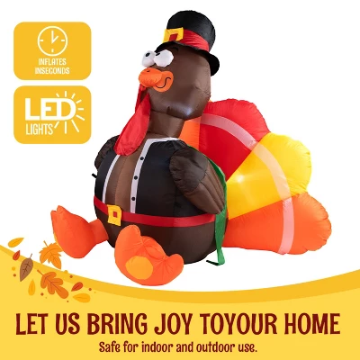 Joyfy 6 FT Thanksgiving Turkey Inflatable Decorations, LED Light Up Turkey With Pilgrim Hat, Blow Up Halloween Turkey For Outdoor Yard Garden Decor - Image 2