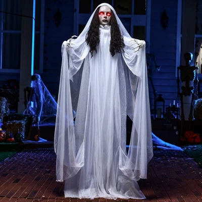 Joyfy 67’’ Halloween Animatronics Standing Bride Ghost Decoration, Life-Size Scary Ghost With Creepy Sound For Yard Lawn Outdoor Indoor Decoration - Image 6