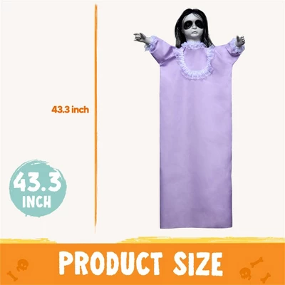 Joyfy 43’’ Halloween Decoration Hanging Doll Ghost, Purple Dress Creepy Doll Skeleton With Scary Expressions For Halloween Indoor Outdoor Decor - Image 3