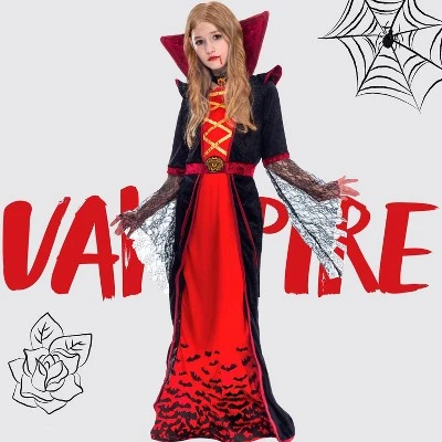 Joyfy Girls‘ Halloween Royal Vampire Queen Costume – Gothic Victorian Halloween Dress Set Rule The Night In Dark Elegance!