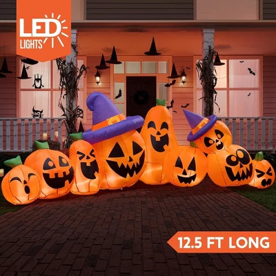 Joyfy 12.5 FT Long Halloween Inflatable Outdoor Decorations, 9 Pcs Pumpkin Inflatable With Built-in LEDs For Halloween Party Yard Garden Lawn Decor - Image 2