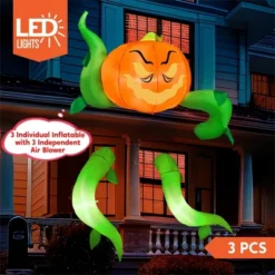 Joyfy 7.5FT Halloween Inflatables Outdoor Decorations, 3 Pcs Window Inflatable Pumpkin Head With Tentacles For Halloween Party Roof Outside Decoration