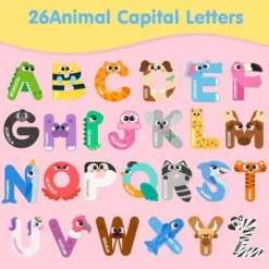 Joyfy Wooden Magnetic Letters, 26 Alphabet Fridge Magnets For Toddlers & Kids, Animal Educational Toys, Preschool ABC Spelling Learning Toys For Kids