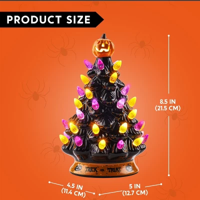 Joyfy 8.5'' Tall Halloween Tabletop Tree Decoration, Pumpkin Gnome Ceramic Tree With Built-in LEDs For Halloween Party Supplies Indoor Decorations - Image 5